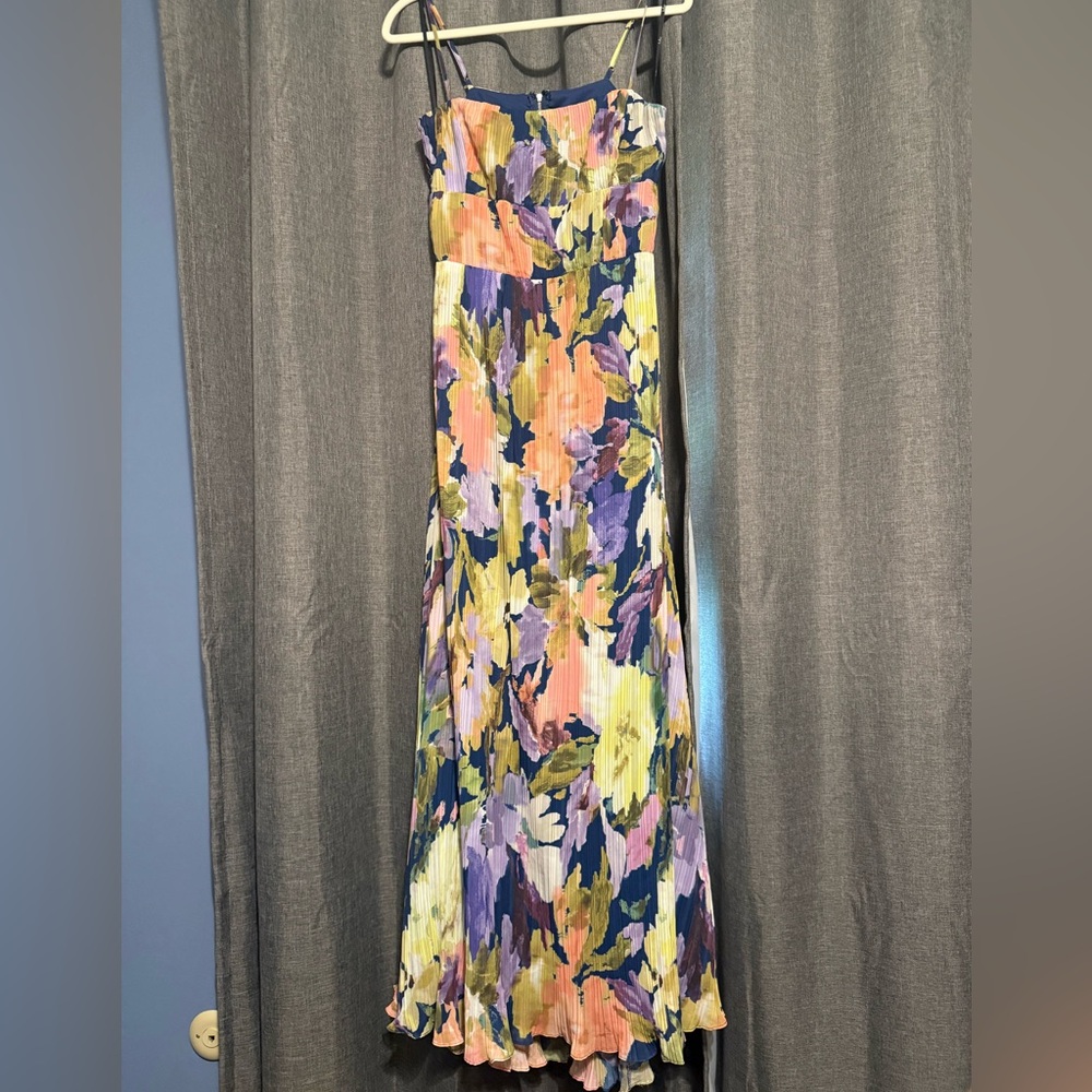 Lulus Holloway Dark Blue Multi Floral Pleated Maxi Dress - Size L - Picture 5 of 5